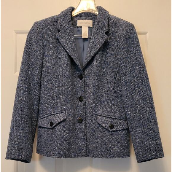 Vintage Liz Claiborne Blue Tweed Fitted Jacket Blazer Size M - Picture 14 of 16